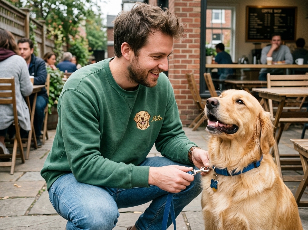 dog dad sweater — in-use lifestyle photo