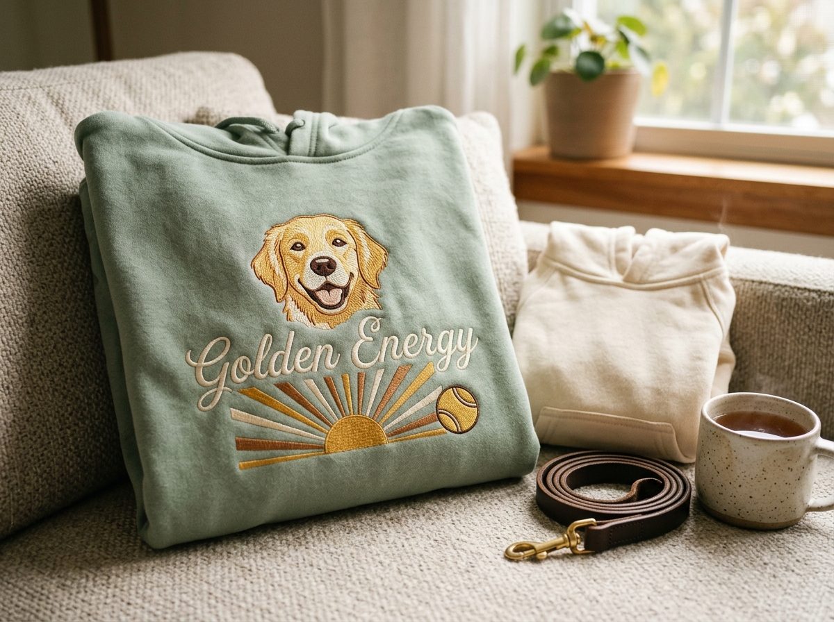 matching dog hoodies — styled lifestyle scene