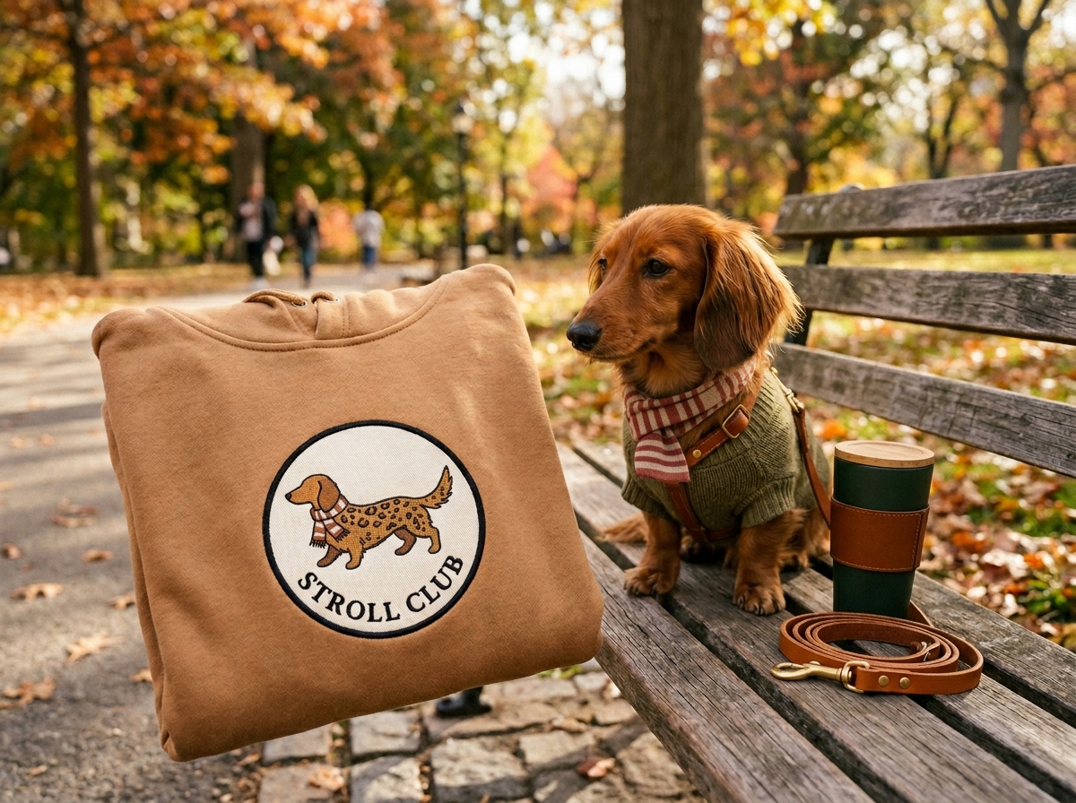 matching dog and owner hoodies — styled lifestyle scene