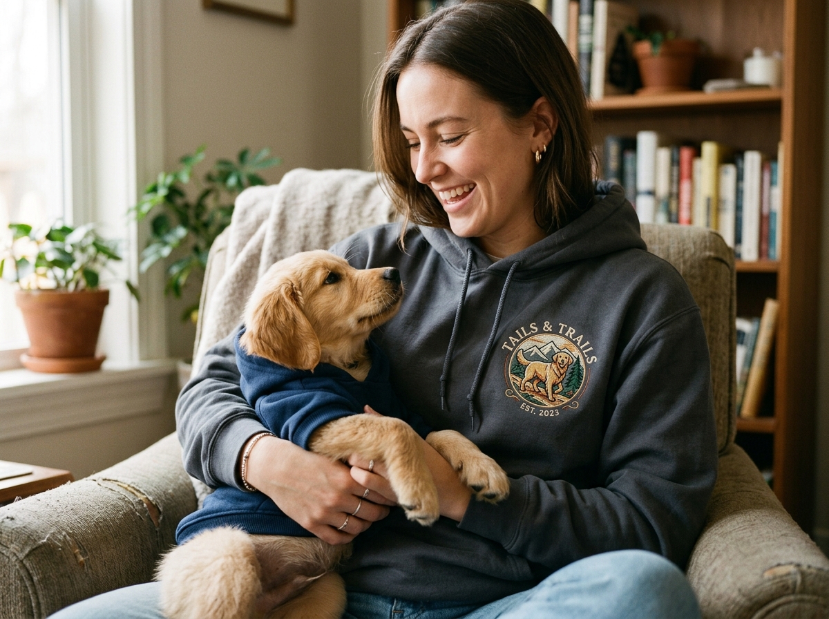 matching dog hoodies — lifestyle photo