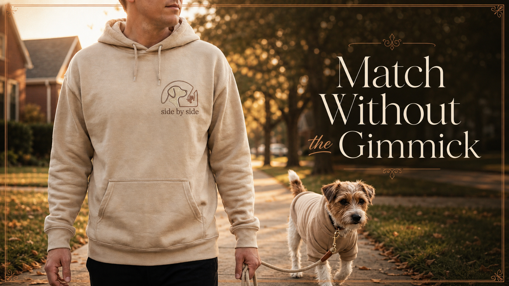 dog and person matching hoodies — lifestyle scene